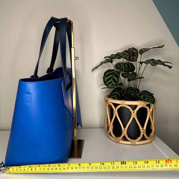 Origami by POMIKAKI Italy Blue Geometric Tote Bag Modern Vegan Leather Handbag - Picture 4 of 11
